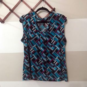 Dana Buchman Knot-Front Top XL Teal Geometric
